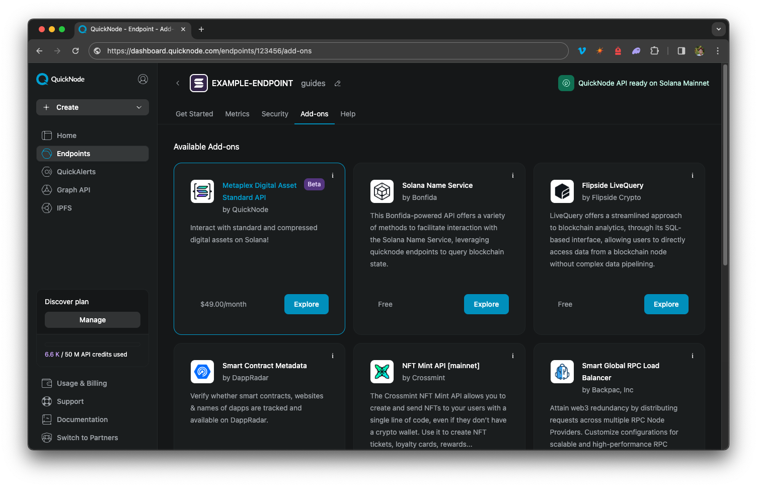 QuickNode RaaS analytics dashboard