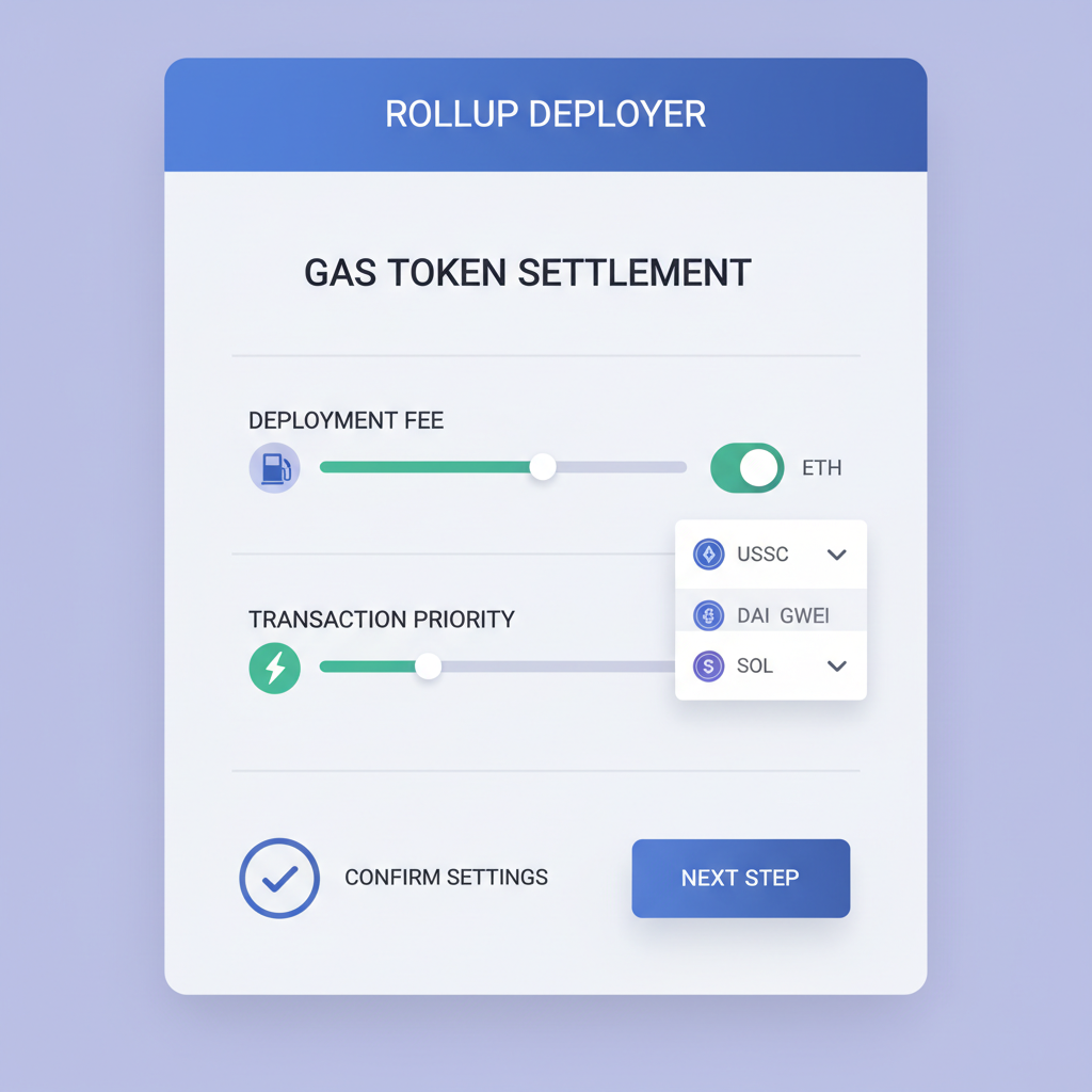 rollup deployer customizing gas token settlement sliders dropdowns crypto interface