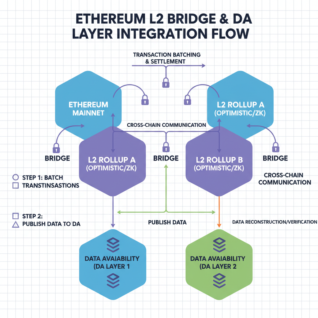 bridges connecting Ethereum L2 islands DA layers icons integration flowchart