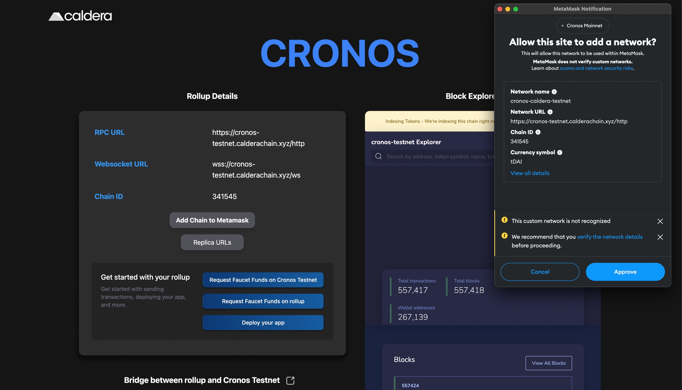 Caldera and Zeeve no-code rollup dashboard