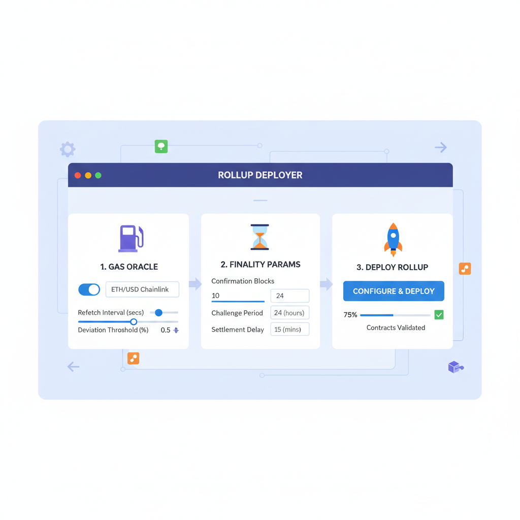 no-code UI configuring gas token oracles finality params rollup deployment