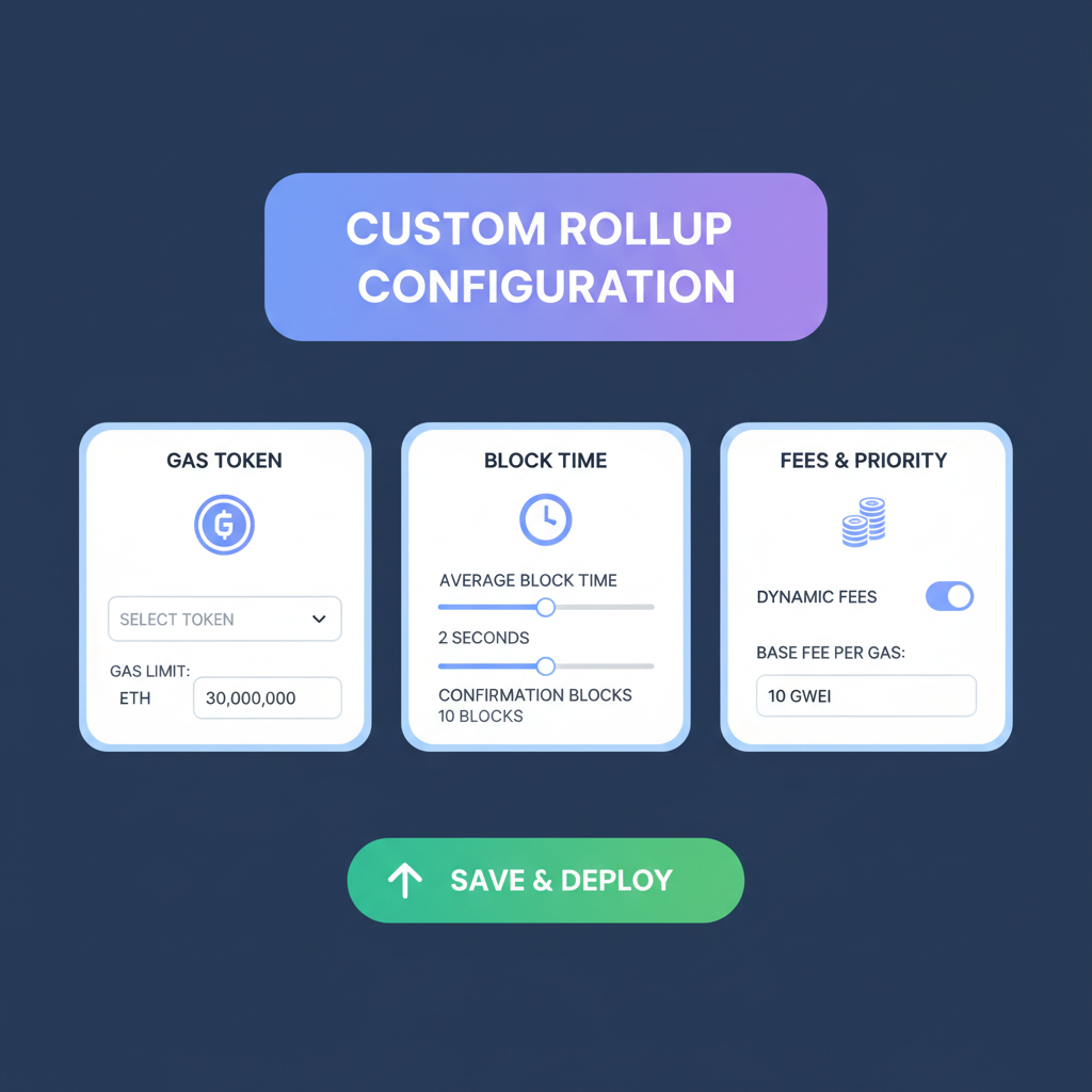 Setting blockchain parameters like gas token and block time on customizable rollup config screen
